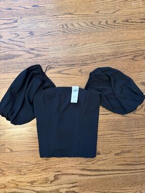 Abercrombie & Fitch Black Puff Sleeve Square Neck Blouse